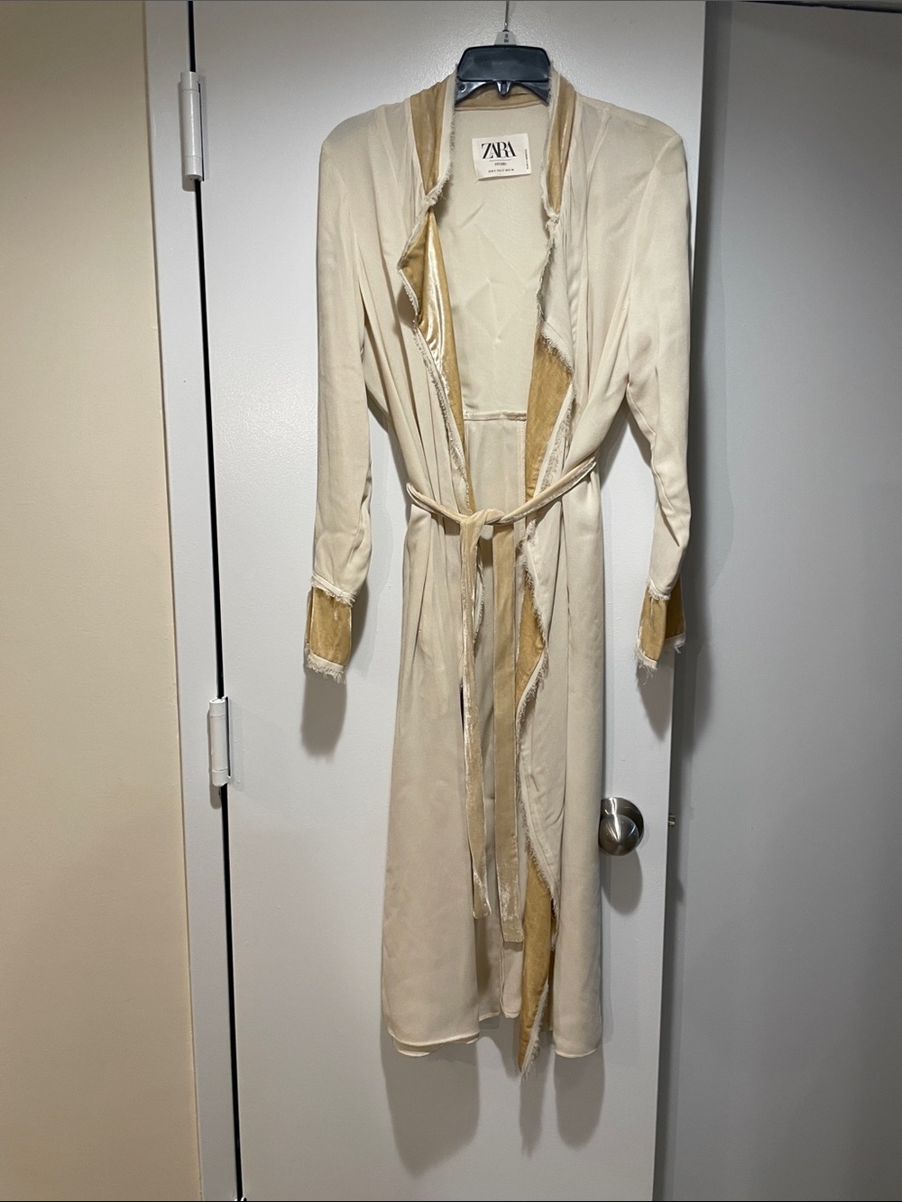 Zara Cream Long Trench with Gold-Tone Trim